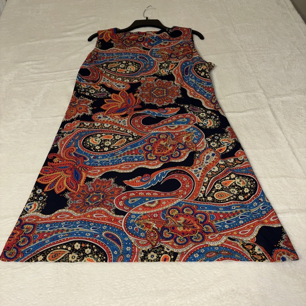 Tommy Hilfiger Paisley Dress Women's 14 Navy Red Sleeveless Sheath Spring